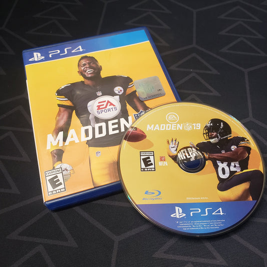 Image shows the case & disc for the video game Madden NFL 19 for Playstation 4