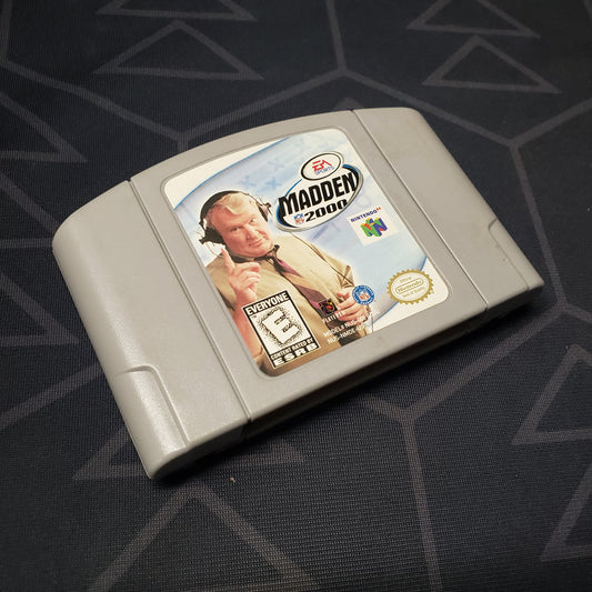 Image shows the front of the cartridge for the video game Madden NFL 2000 for the Nintendo 64