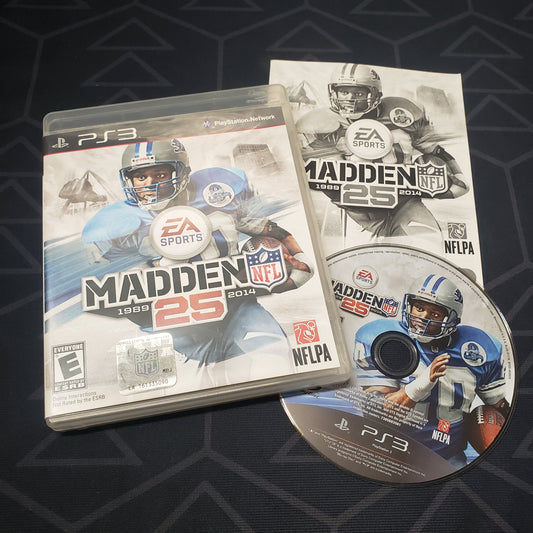 Image shows the case, manual and disc for the video game Madden NFL 25 for Playstation 3
