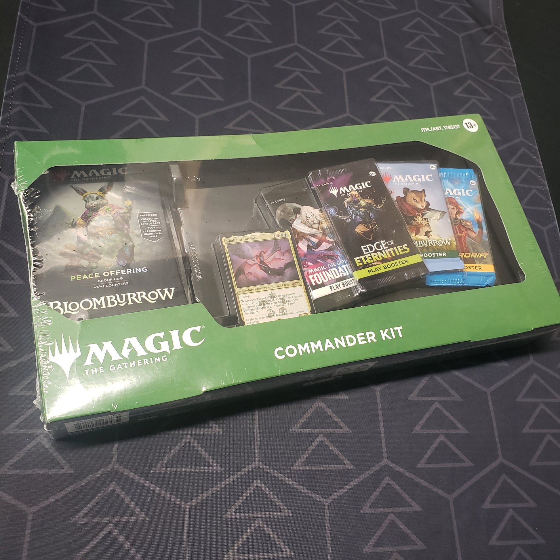 Image shows the front cover of the box of the Bloomburrow: Commander Kit featuring the Peace Offering Deck for the card game Magic: The Gathering