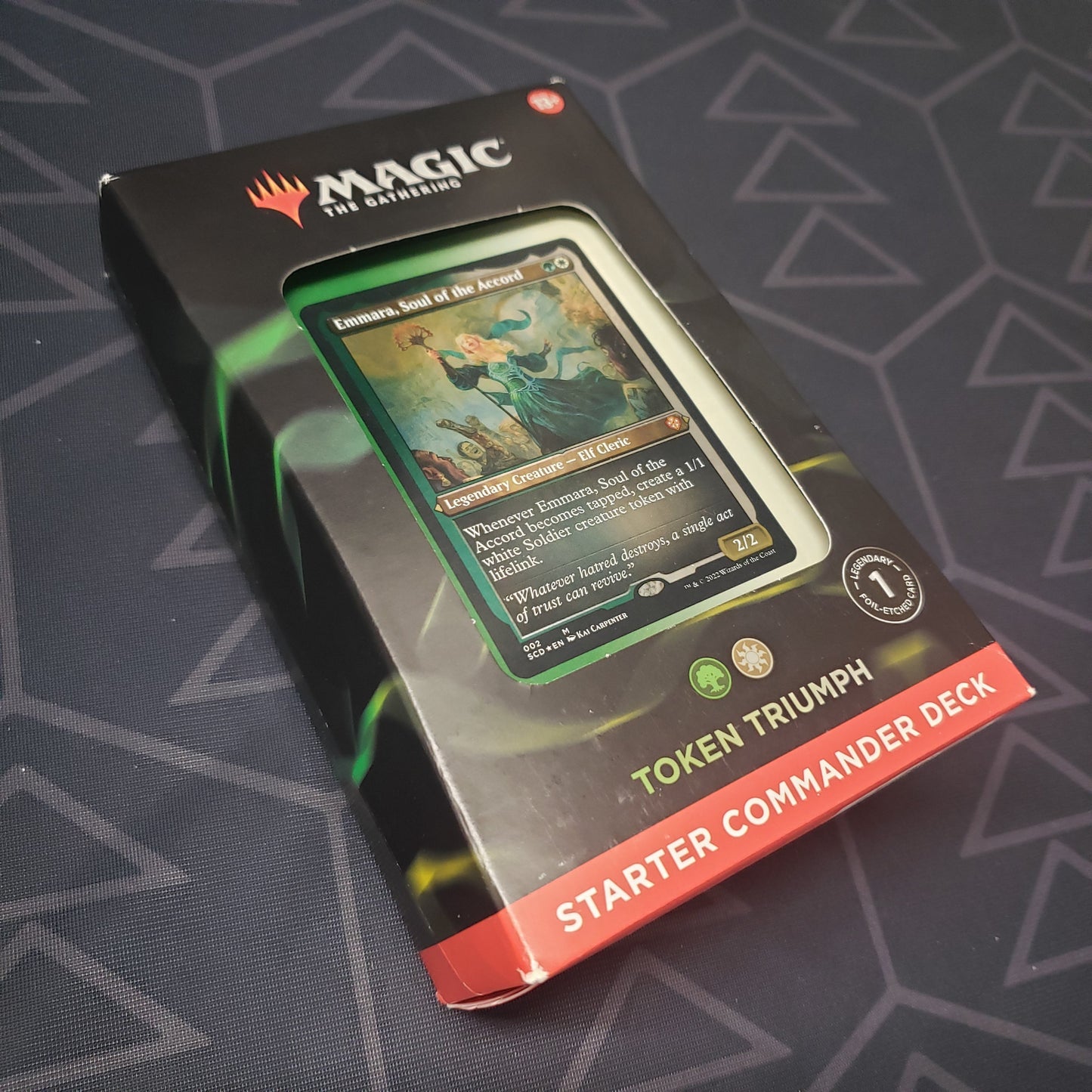 Image shows the front cover of the box of the Token Triumph: Starter Commander Deck for the card game Magic: The Gathering