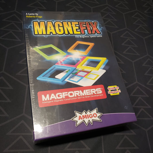 Image shows the front cover of the box for the Magnefix board game
