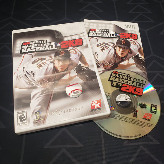 Image shows the case, manual and disc for the video game Major League Baseball 2K9 for Nintendo Wii