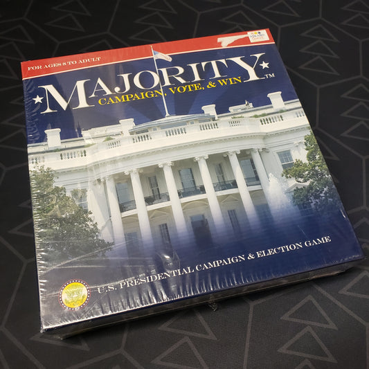 Image shows the front cover of the box of the Majority: Campaign, Vote & Win card game