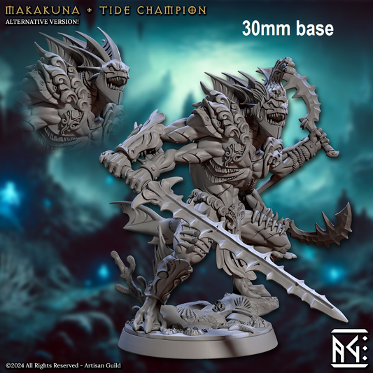 Image shows a 3D render of a merfolk fighter gaming miniature