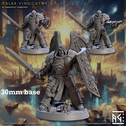 Image shows 3D renders of three different sculpt options for an angel paladin gaming miniature