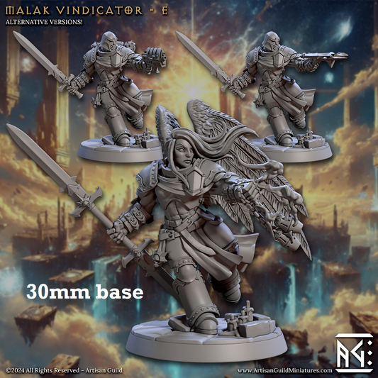 Image shows 3D renders of three different sculpt options for an angel paladin gaming miniature