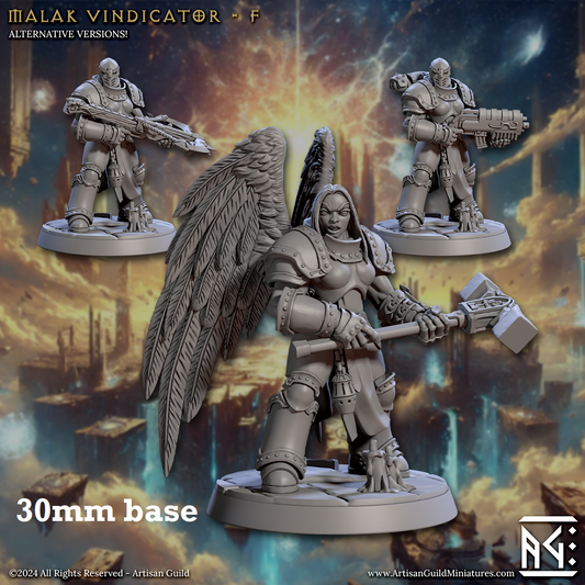 Image shows 3D renders of three different sculpt options for an angel paladin gaming miniature