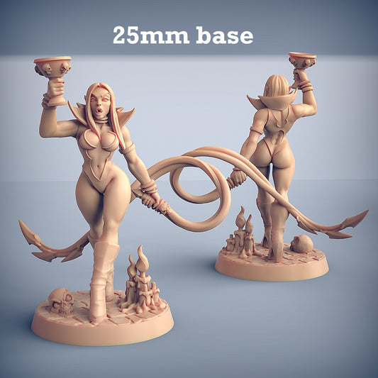 Image shows a 3D render of a vampire sorceress gaming miniature