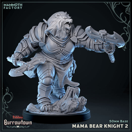 Image shows a 3D render of a bearfolk knight gaming miniature.