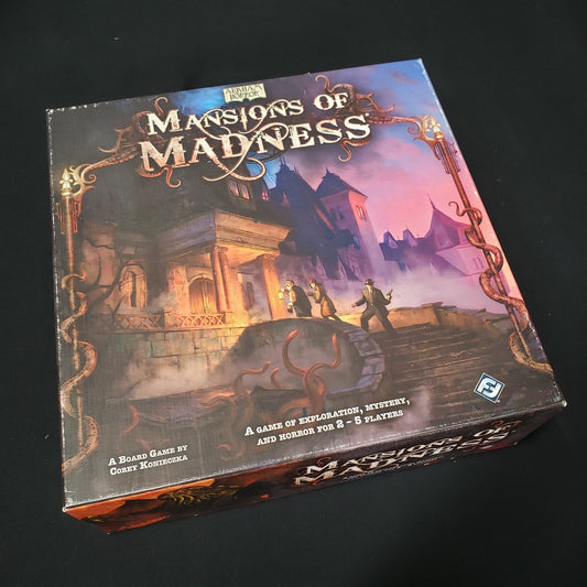 Image shows the front cover of the box of the Mansions of Madness (First Edition) board game