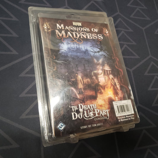 Image shows the front of the packaging for the ‘Til Death Do Us Part expansion for the board game Mansions of Madness: First Edition