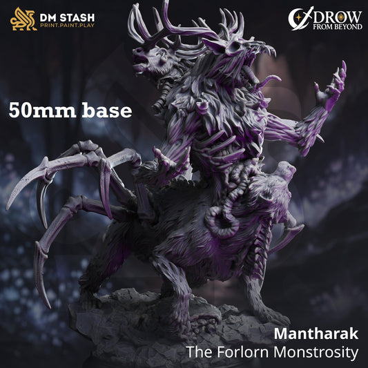 Image shows a 3D render of a wendigo amalgamation gaming miniature.