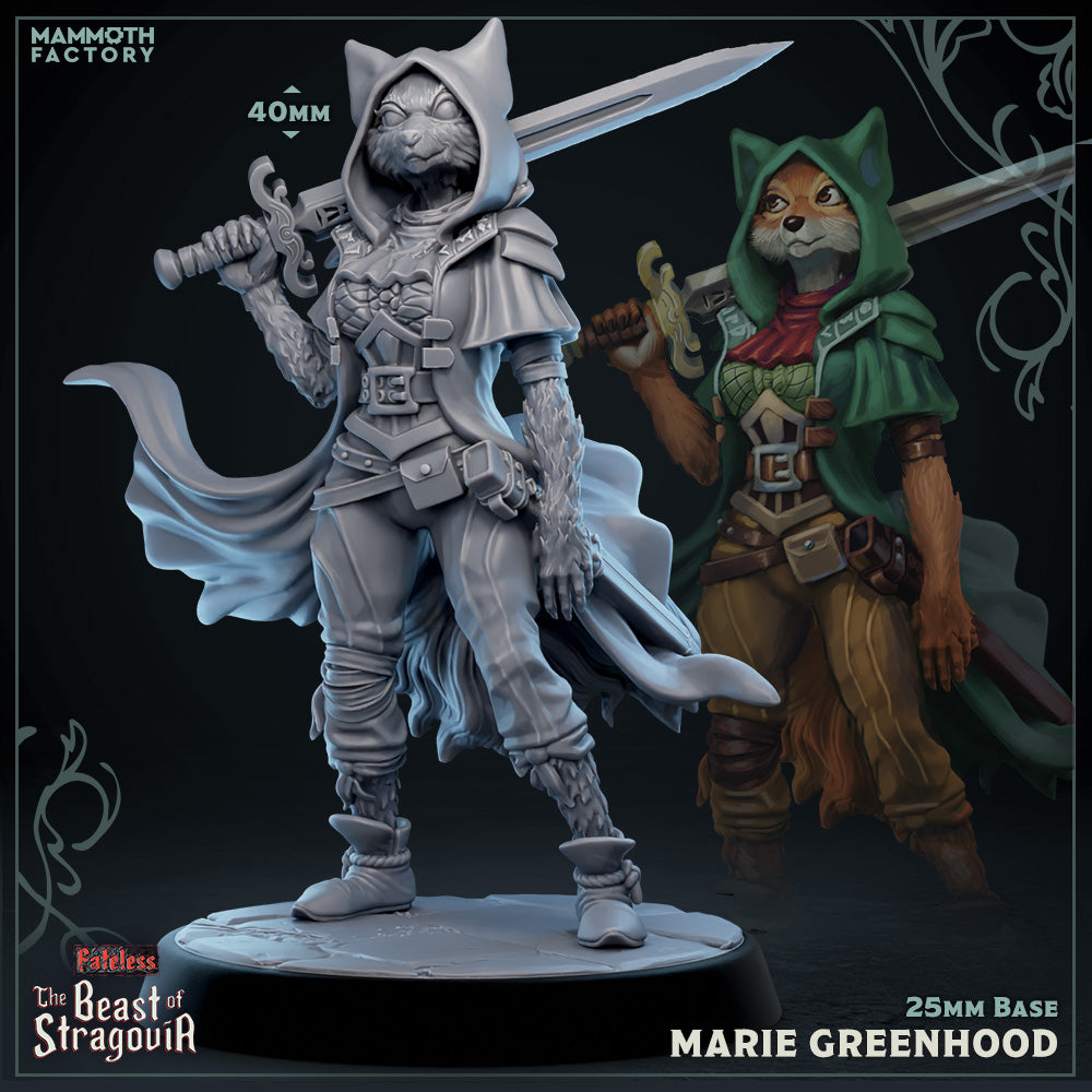 Image shows a 3D render of a fox rogue gaming miniature.