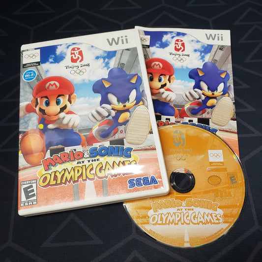Image shows the case, manual & disc for the video game Mario & Sonic at the Olympic Games for Nintendo Wii