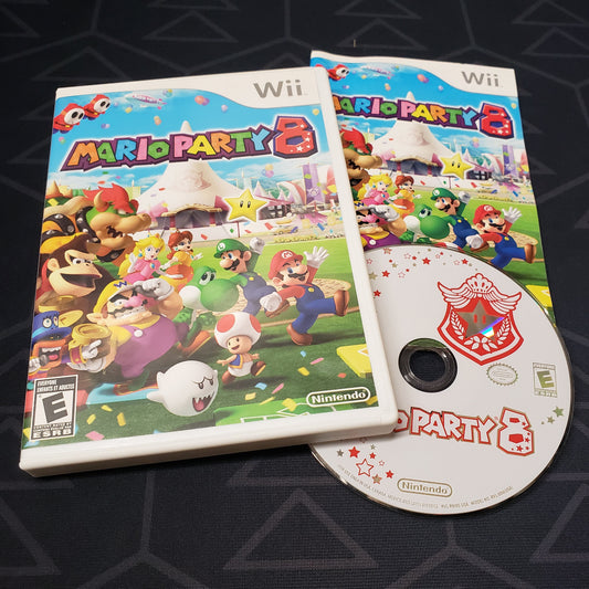 Image shows the case, manual & disc for the video game Mario Party 8 for Nintendo Wii