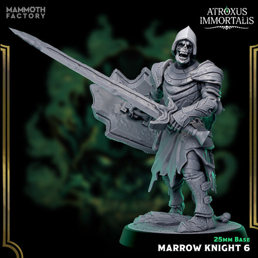 Image shows a 3D render of a skeleton swordsman gaming miniature.