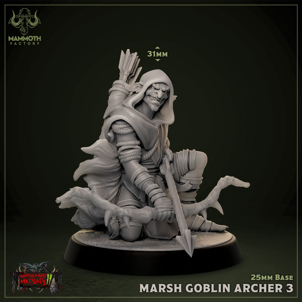 Image shows a 3D render of a goblin archer gaming miniature