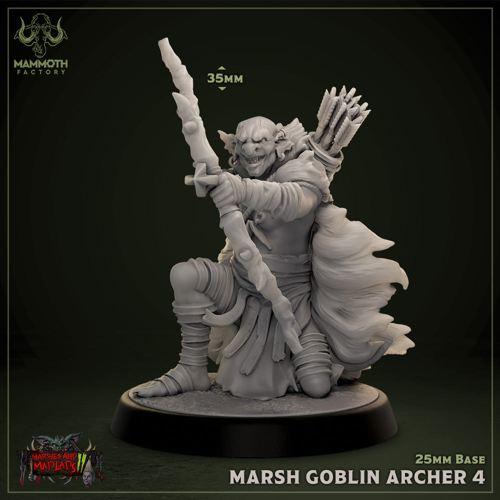 Image shows a 3D render of a goblin archer gaming miniature