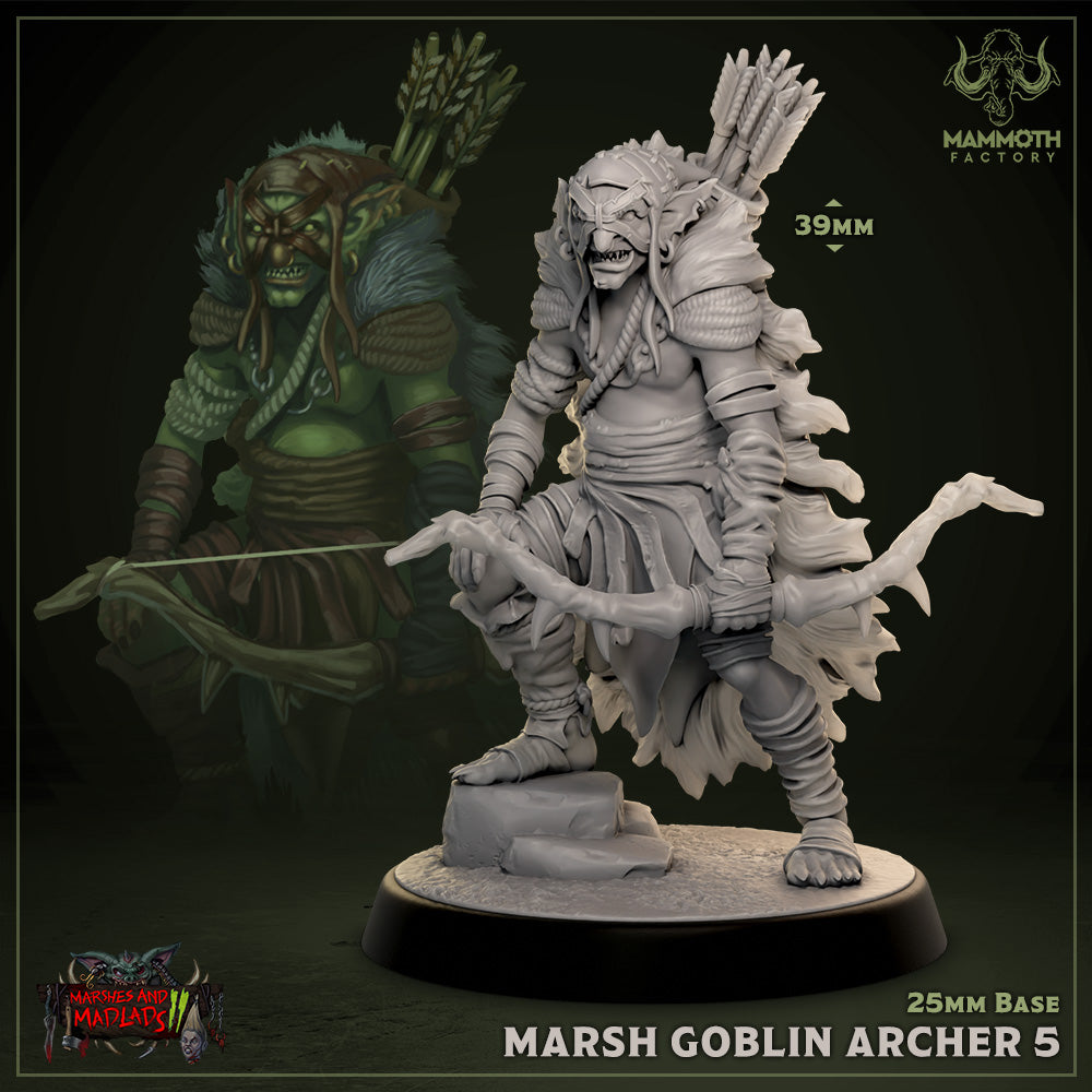 Image shows a 3D render of a goblin archer gaming miniature