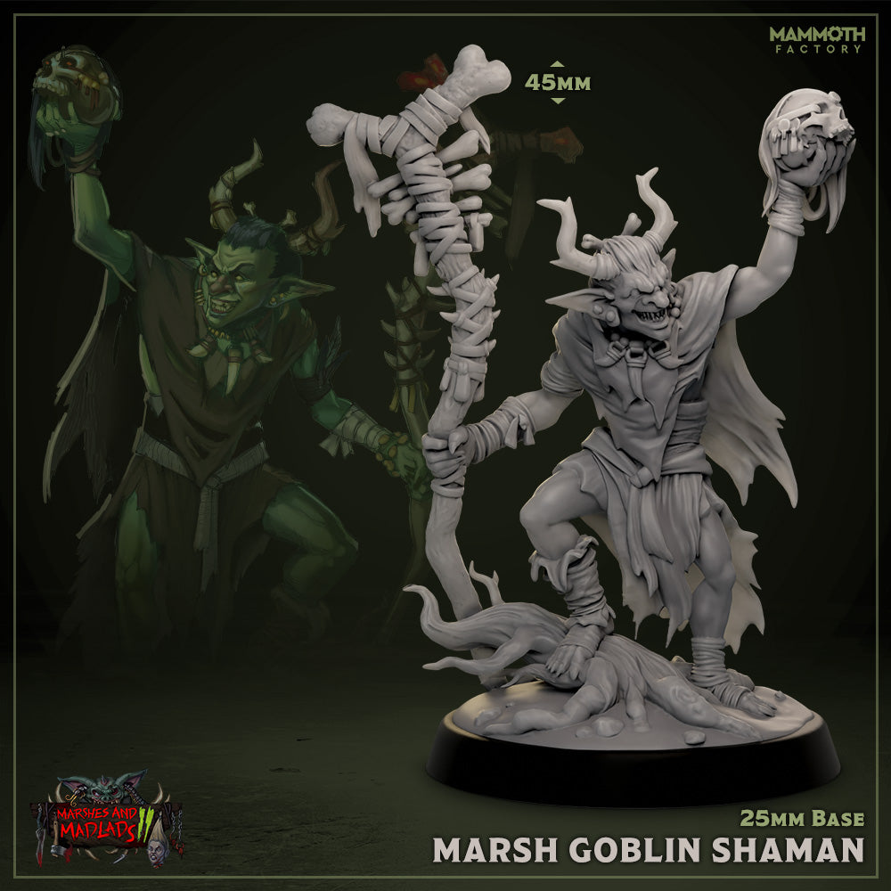 Image shows a 3D render of a goblin shaman gaming miniature