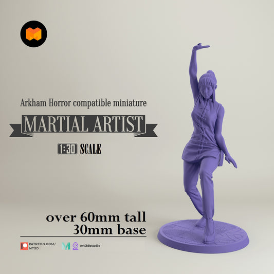 Image shows a 3D render of a 1920s era martial artist gaming miniature.