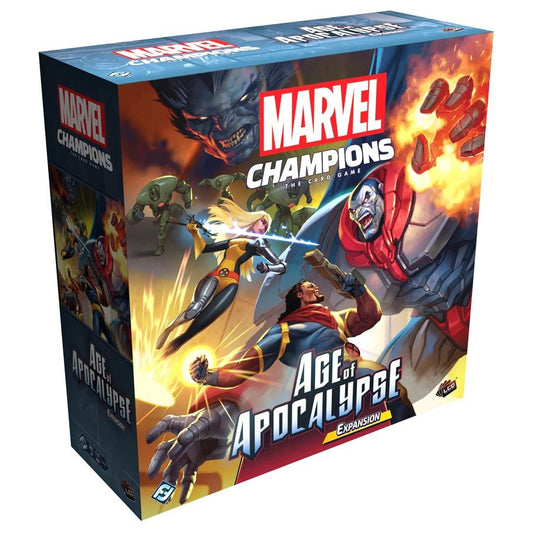 Image shows the front of the package for the Age of Apocalypse expansion for the Marvel Champions card game