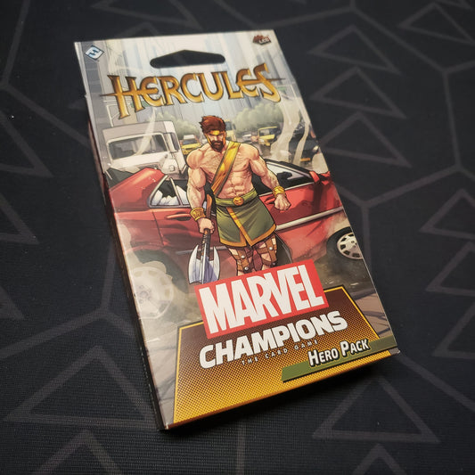 Image shows the front of the package of the Hercules Hero pack for the card game Marvel Champions