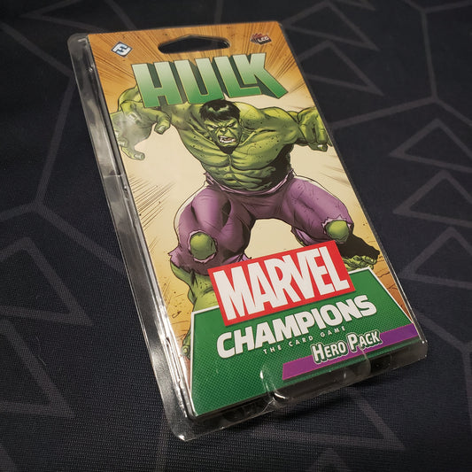 Image shows the front of the package for the Hulk Hero Pack for the Marvel Champions card game