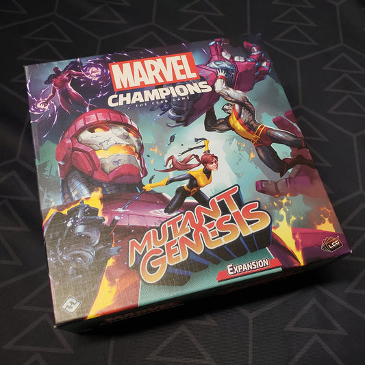 Image shows the front of the package for the Mutant Genesis expansion for the Marvel Champions card game