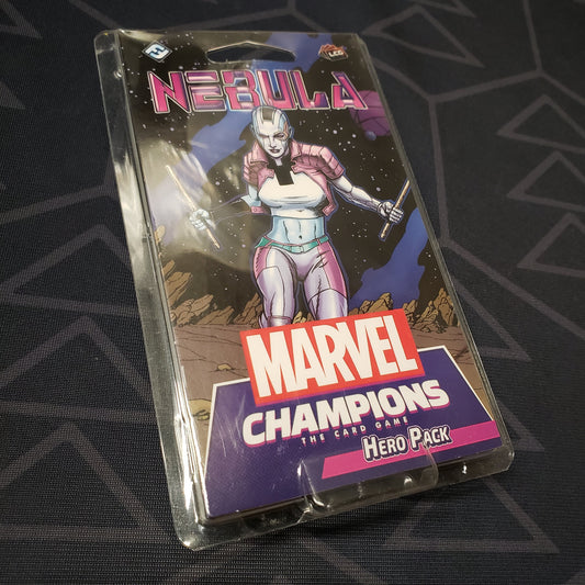 Image shows the front of the package for the Nebula Hero Pack for the Marvel Champions card game