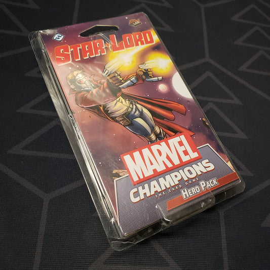 Image shows the front of the package for the Star-Lord Hero Pack for the Marvel Champions card game