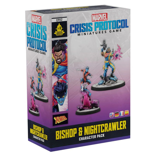 Image shows the front of the package for the Bishop & Nightcrawler character pack for the Marvel Crisis Protocol miniatures game