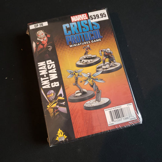 Image shows the front of the package for the Ant-Man & Wasp character pack for the Marvel Crisis Protocol miniatures game