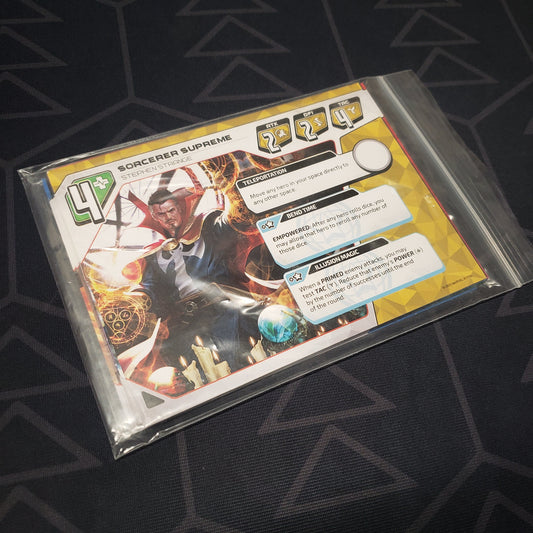 Image shows the  Promo Character Cards for the board game Marvel D.A.G.G.E.R. in a plastic baggie
