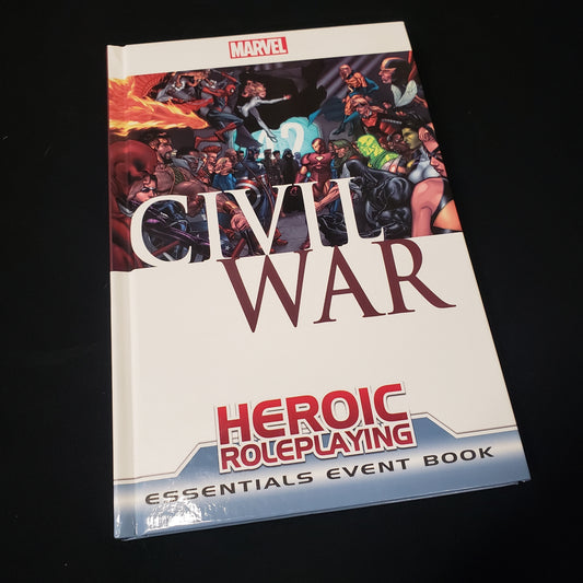 Image shows the front cover of the Civil War Event book for the Marvel Heroic Roleplaying game