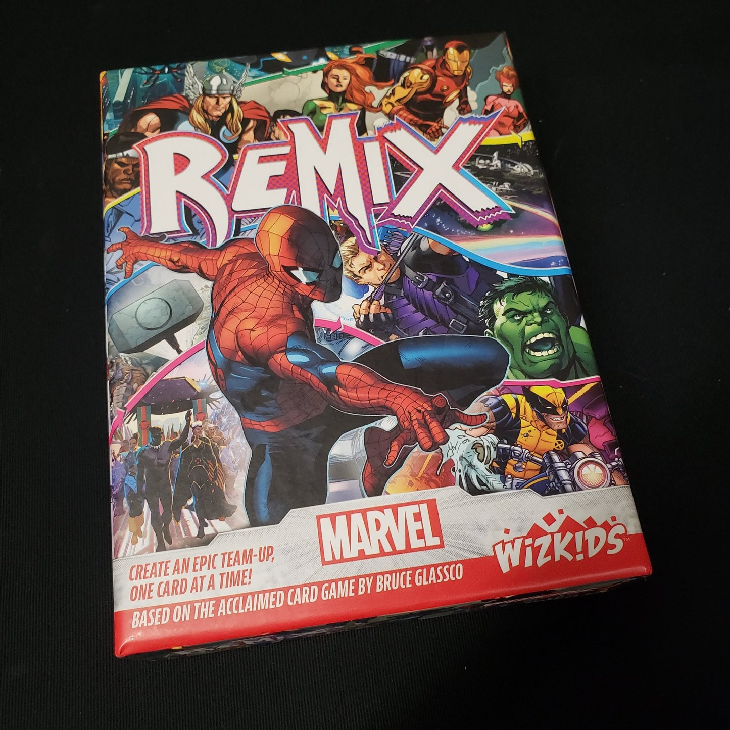 Image shows the front cover of the box of the marvel: Remix card game