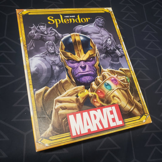 Image shows the front cover of the box for the Marvel Splendor board game