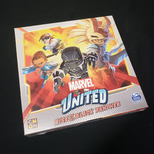 Image shows the front cover of the box for the Rise of the Black Panther expansion for the board game Marvel United