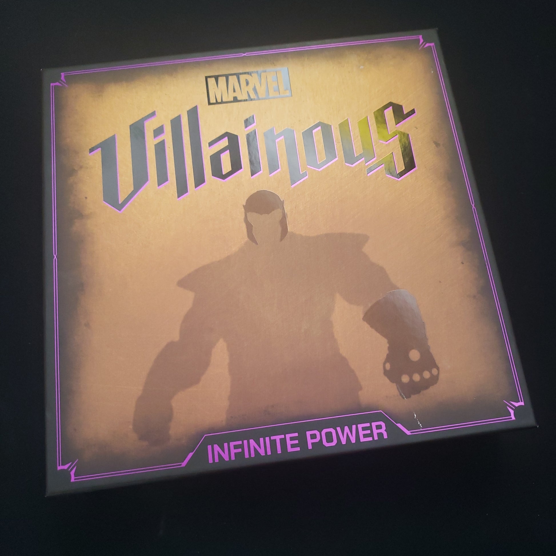 Image shows the front cover of the box of the Marvel Villainous: Infinite Power board game