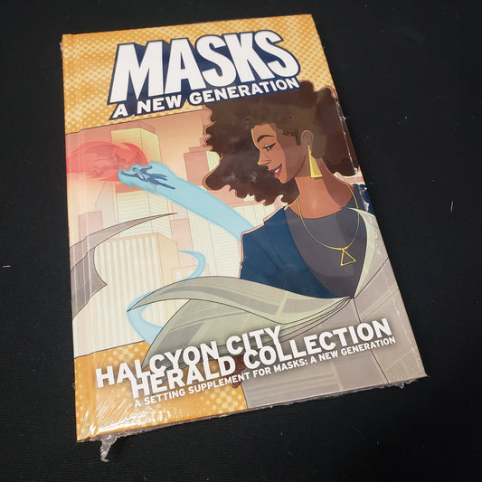 Image shows the front cover of the Halcyon City Herald Colletion book for the roleplaying game Masks: A New Generation