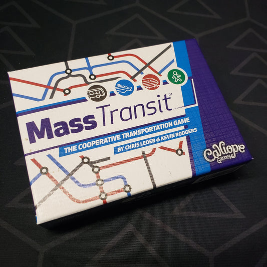 Image shows the front cover of the box for the Mass Transit card game