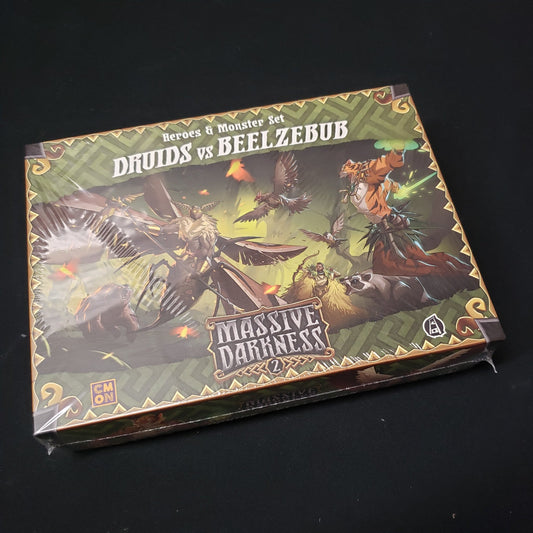 Image shows the front cover of the box of the Druids vs Beelzebub expansion for the board game Massive Darkness 2: Hellscape