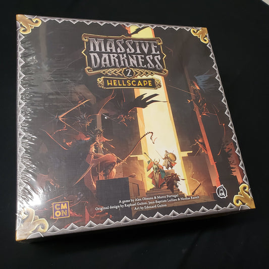 Image shows the front cover of the box of the Massive Darkness 2: Hellscape board game