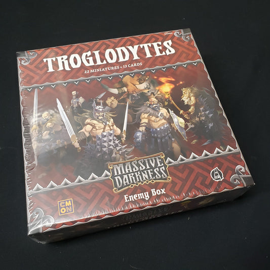 Image shows the front cover of the box of the Troglodytes Enemy Box expansion for the board game Massive Darkness