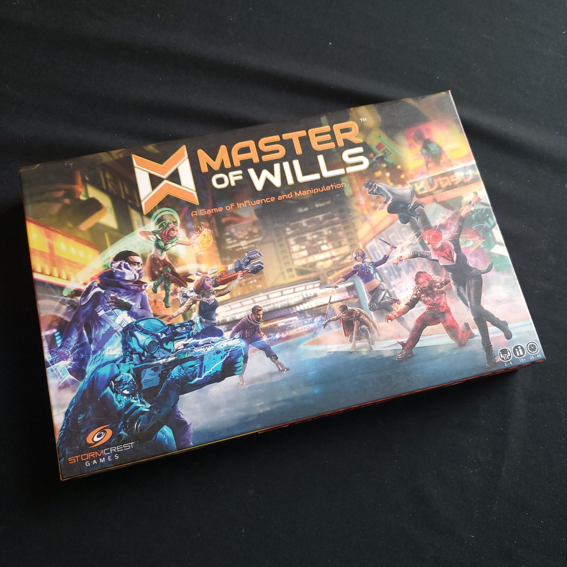 Image shows the front cover of the box of the Master Of Wills board game