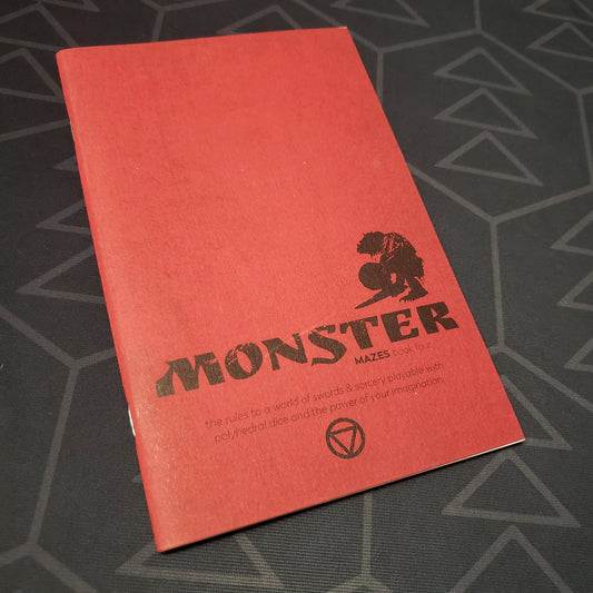 Image shows the front cover of the Book Four: Monster zine for the roleplaying game Mazes