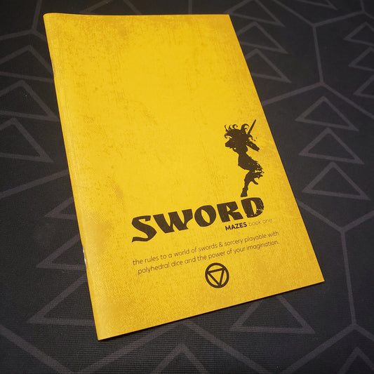 Image shows the front cover of the Book One: Sword zine for the roleplaying game Mazes