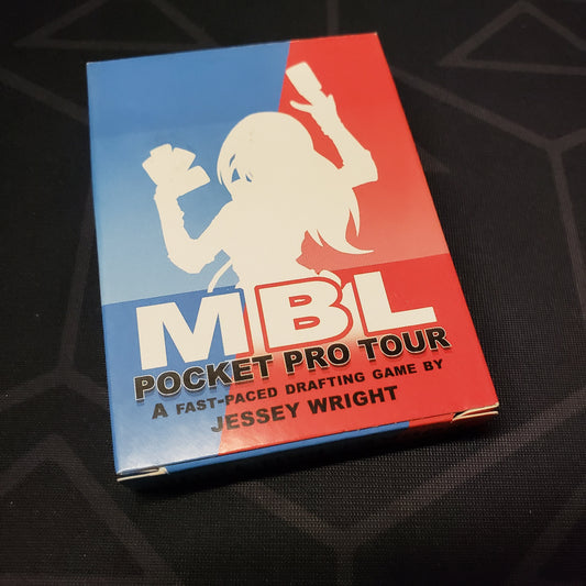 Image shows the front cover of the box for the MBL Pocket Pro Tour card game