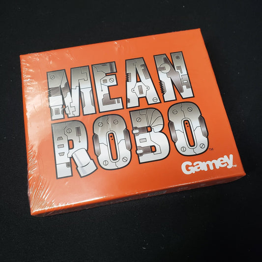 Image shows the front cover of the box of the Mean Robo card game